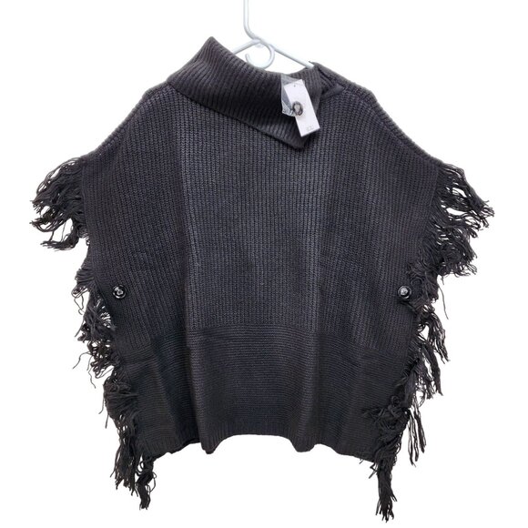 G by Giuliana Sweaters - Giuliana Womens Sweater Fringe Turtleneck Poncho  Black Size S NEW NWT